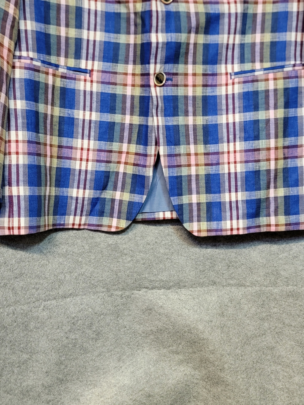 TALLIA Slim Fit Blue Multi-Color Plaid 100% Linen Sport Coat 42R - Picture 12 of 16